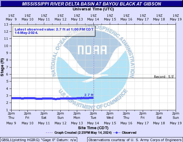 Mississippi River Delta Basin at Bayou Black at Gibson